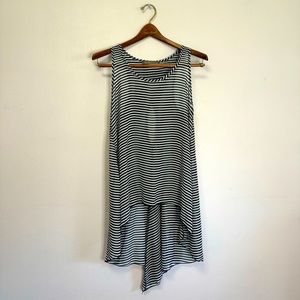 Finn & Clover Sheer Striped Tank Top Tunic Coverup Black White Keyhole